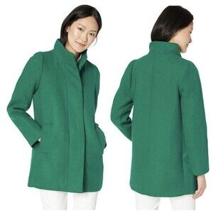 J. Crew Factory City Coat Kelly Green Wool Blend Zip Peacoat 8 Womens f5325